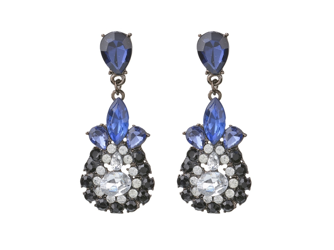Brinco Feminino Simples Com Strass Azul Moda