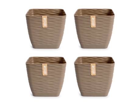 Conjunto de 4 vasos decorativos quadrados de 15 cm com placas integradas. cinza ARECA