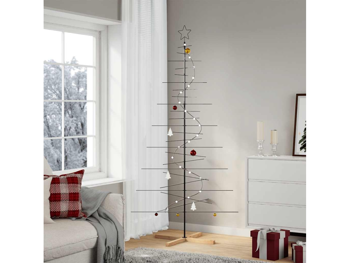 Vidaxl Árvore De Natal De Metal Com Base Em Madeira 210 Cm Preto