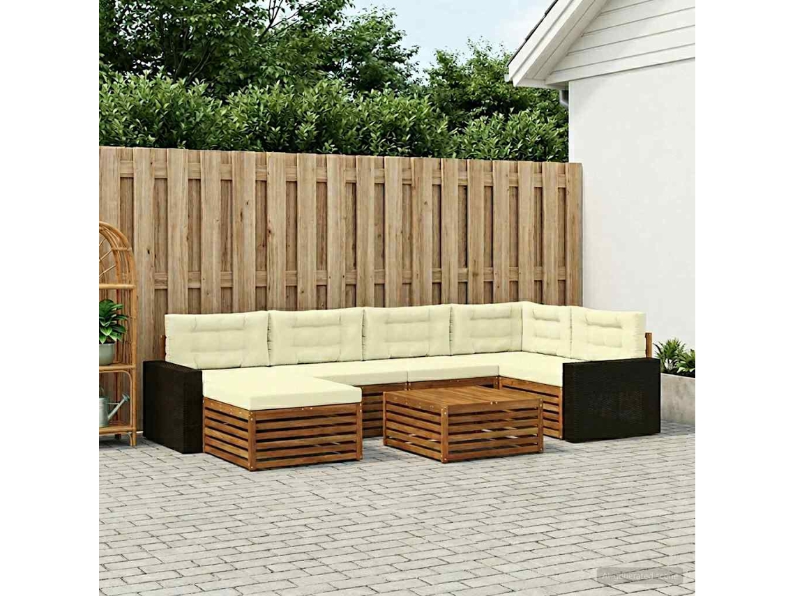 Vidaxl Conjunto De Sofás Para Exterior 7 Pcs Natural E Creme