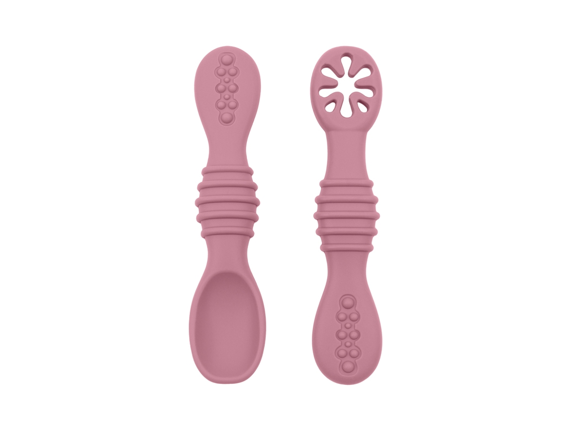 Conjunto de Talheres Infantis , Feito de Silicone de Qualidade Alimentar, com Colher Antiderrapante. MDUG (cor de rosa)