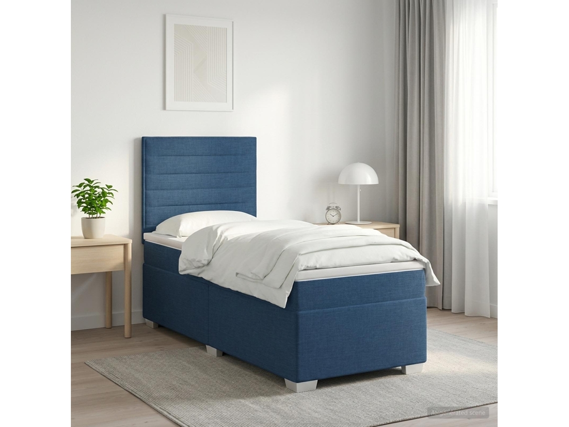 Vidaxl Cama Box Spring Com Colchão Azul 90 X 200 Cm Tecido