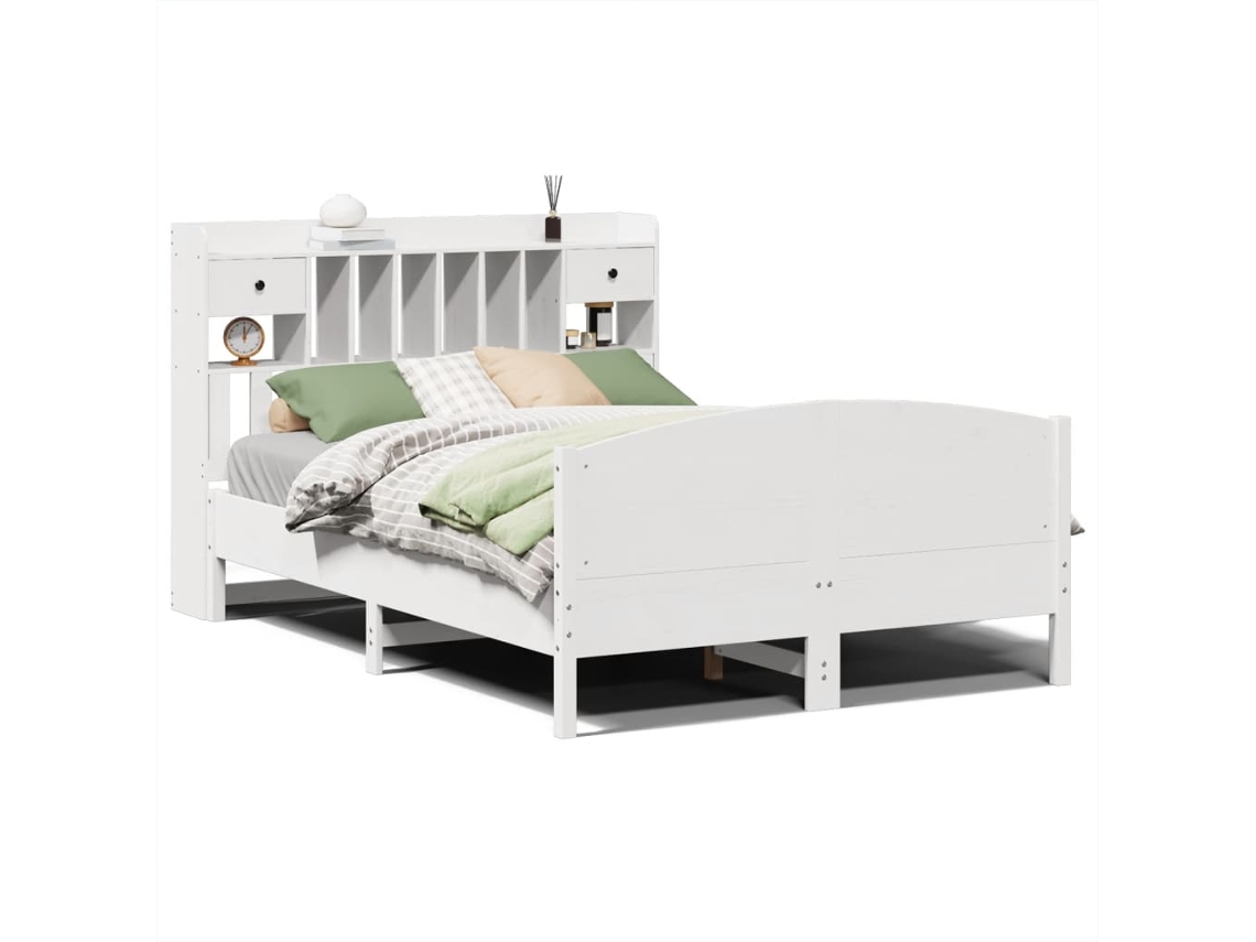 Cama com Estante Pinho Maciço Branco MAISON EXCLUSIVE (150x200 cm)
