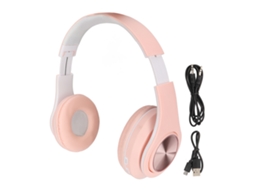 Mali fone de Ouvido Bluetooth Over Ear com Redução de Ruído Plegável Luz Colorida Rosa para Celular e Laptop