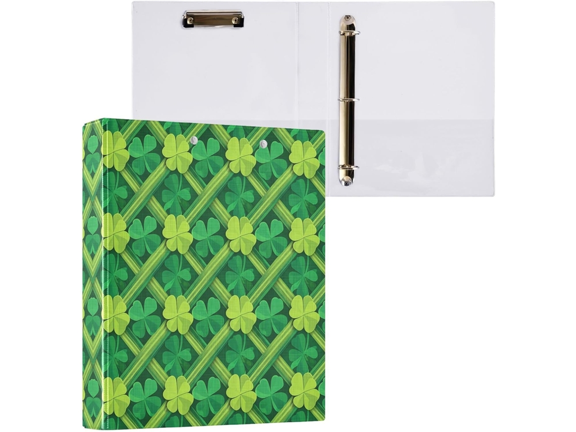 Pasta de 3 Argolas para Papel Tamanho Carta , Trevo São Patrício, Organizador Redondas com Pra (27,9 X 21,6 Cm)