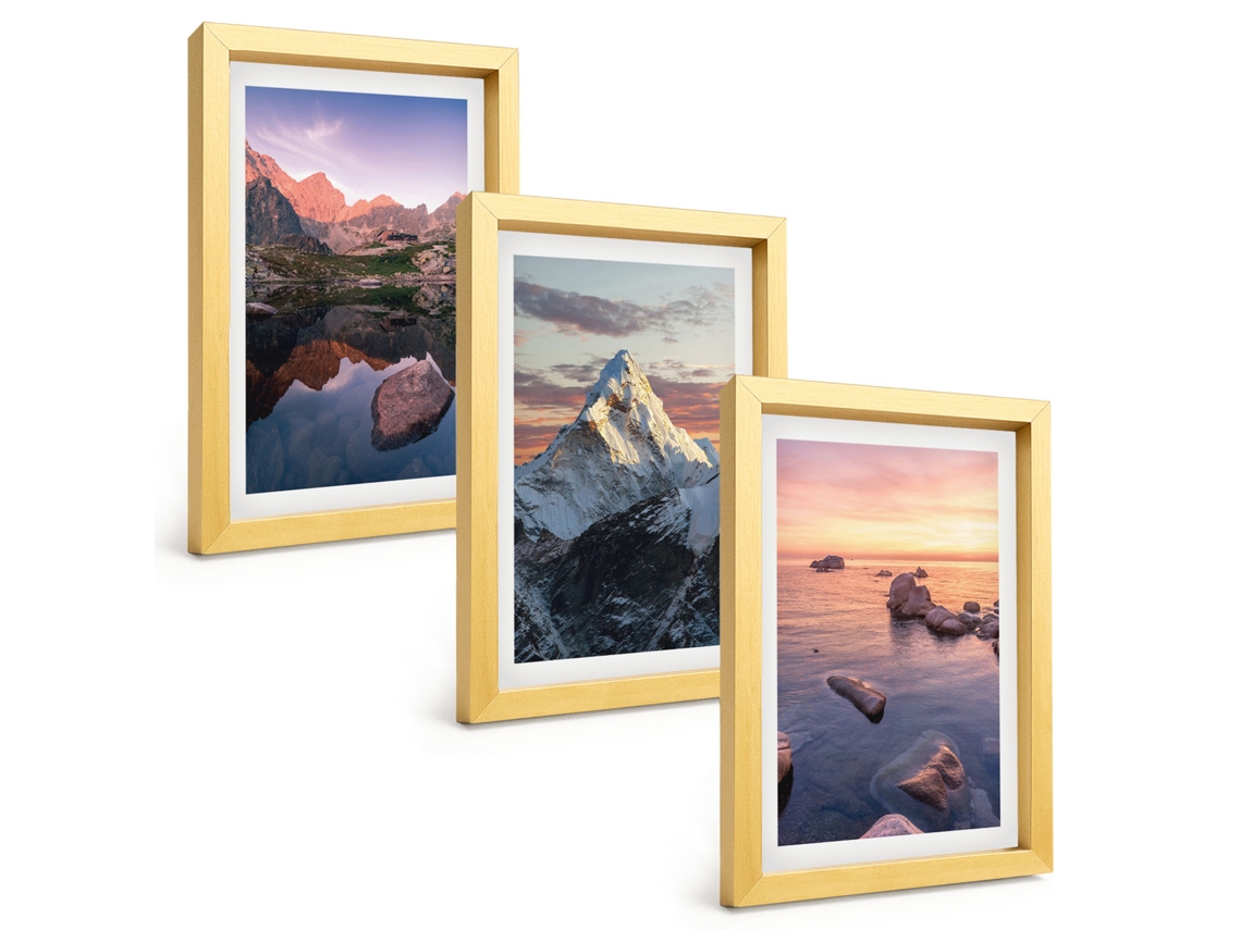 Composição De Quadros Paisagens De Montanha Ao Fundo Espelharte (3 Peças 20x30 Cm)