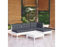 Vidaxl 5 Pcs Conjunto Lounge De Jardim C/ Almofadões Pinho Branco