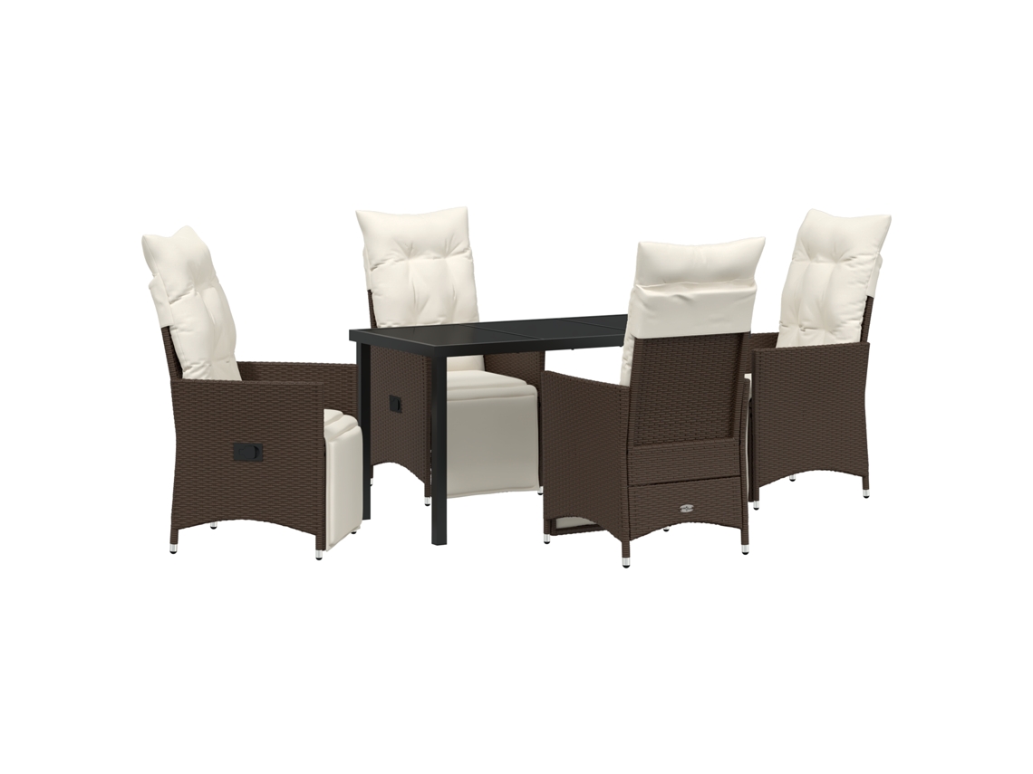 Conjunto 5 Conjunto De Jantar Para Jardim Vidaxl Castanho Vime Pe (140 X 70 X 73 Cm)