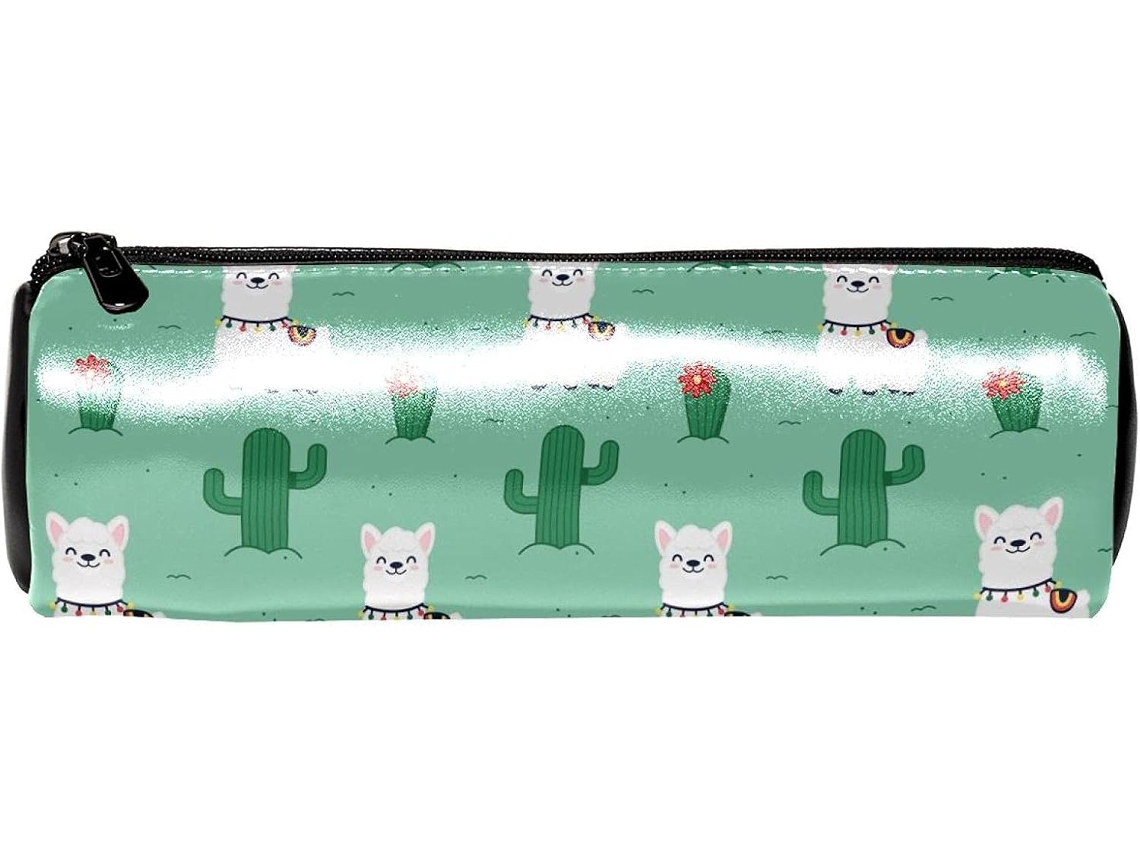 Estojo Lápis Com Estampa De Chamas E Cactos, Verde