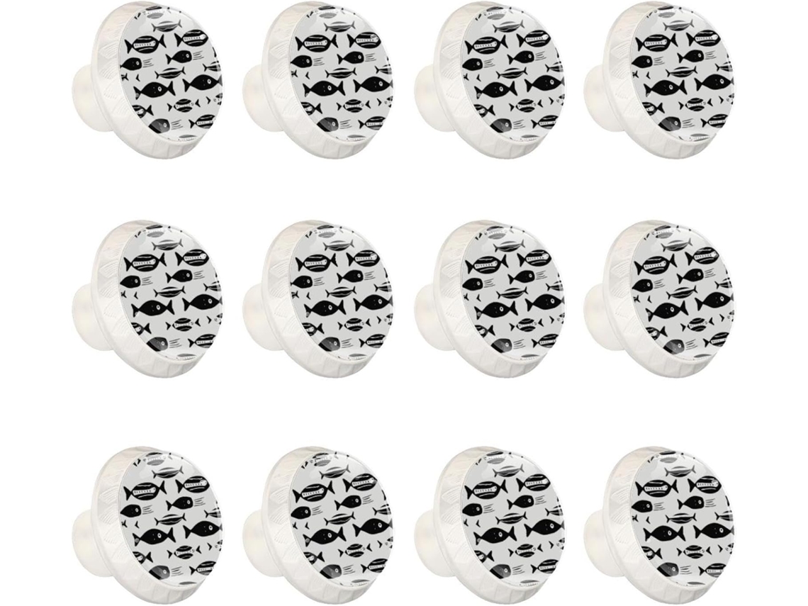 Puxadores Redondos Para Gavetas De Cômoda, Puxadores Para Armários De Cozinha, 12 Peças, Peixe Preto E Branco, Puxadores