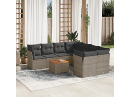 9 Pcs Conjunto Sofás P/ Jardim Com Almofadões Vime Pe Cinza Dkd Home Decor