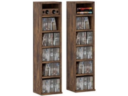 Conjunto De 2 Estantes De Coluna, Armário Para Cds, 12 Compartimentos, 21 X 22,5 X 88,5 Cm, Capacidade Para 204 Cds, Marrom Rústico
