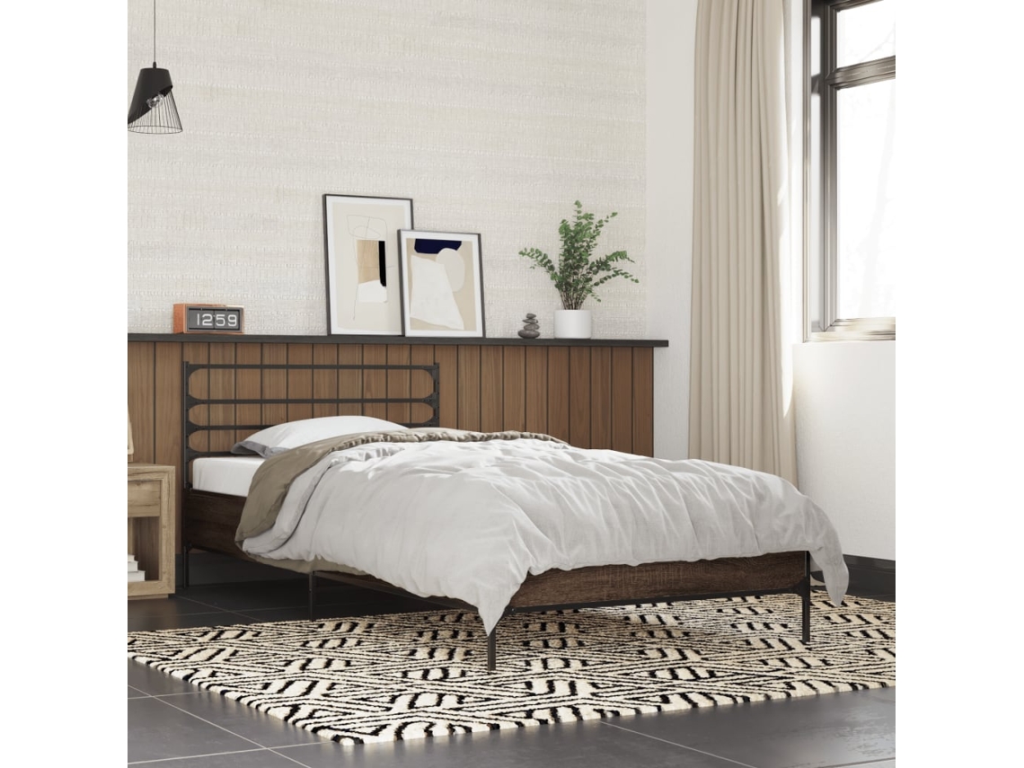 Estrutura De Cama Derivados De Madeira/metal Carvalho Castanho