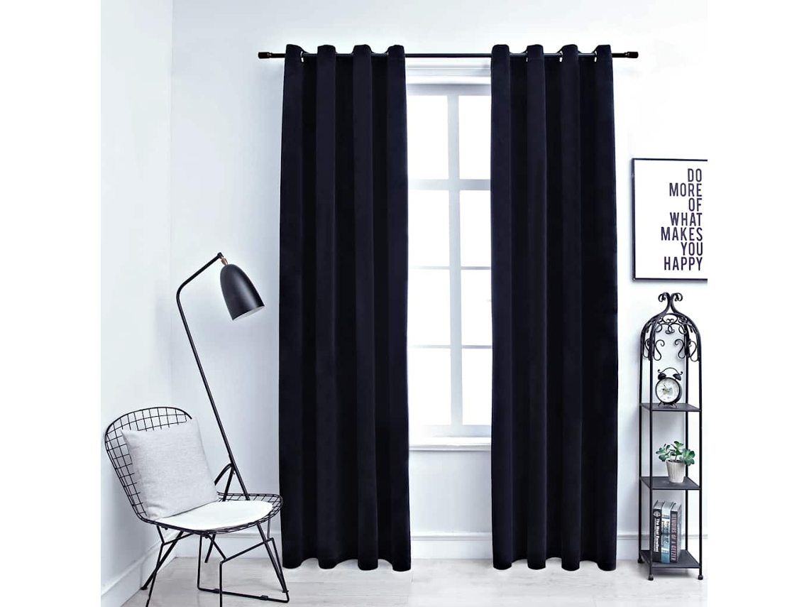 Vidaxl Cortinas Blackout Com Argolas 2 Pcs 140x225 Cm Veludo Preto
