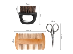 2026 set de Escova e Pente para Barba com Cerdas de Javali Natural, Pente e Tesouras de Aço Inoxidável para Cuidado e Corte Masculino