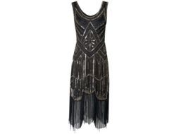 Vestido FEMININO FAST de Festa Anos 20 com Franjinhas, Strass e Pérolas Vintage