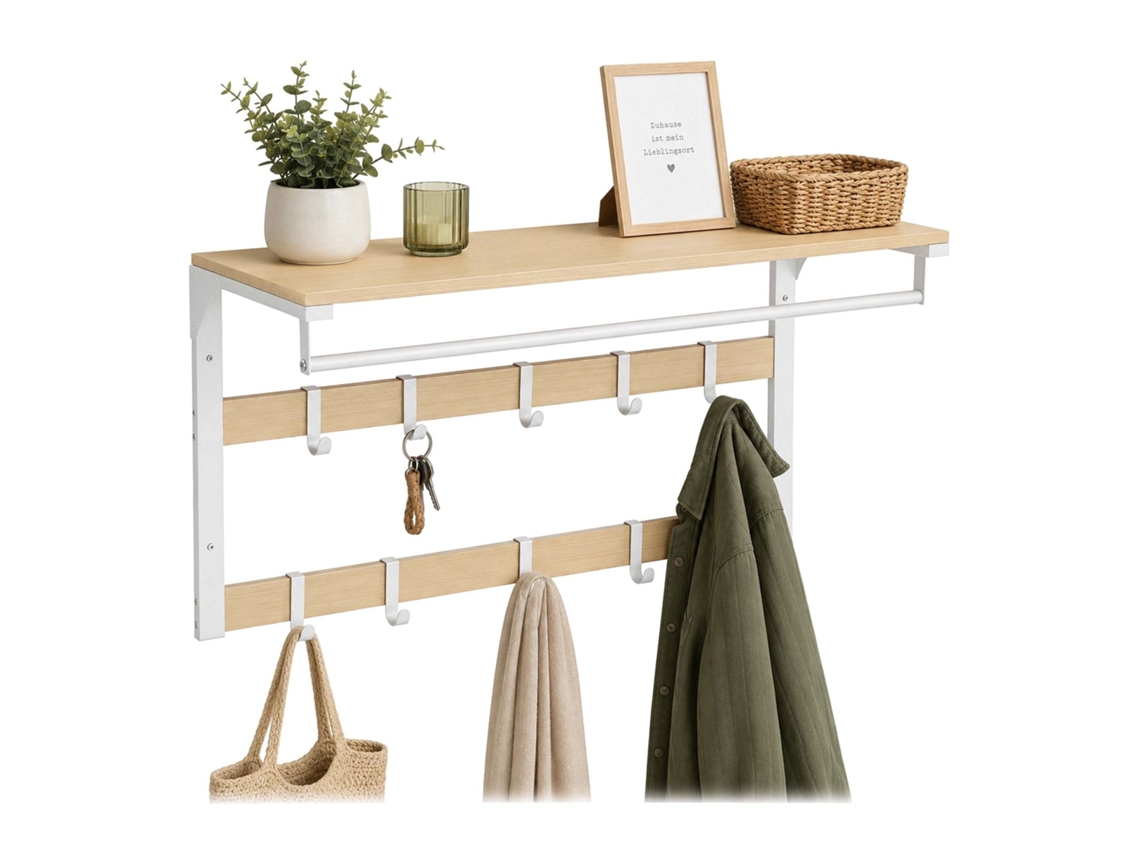 Cabideiro De Parede Com Prateleira, Branco, 80 Cm, Mdf E Ferro