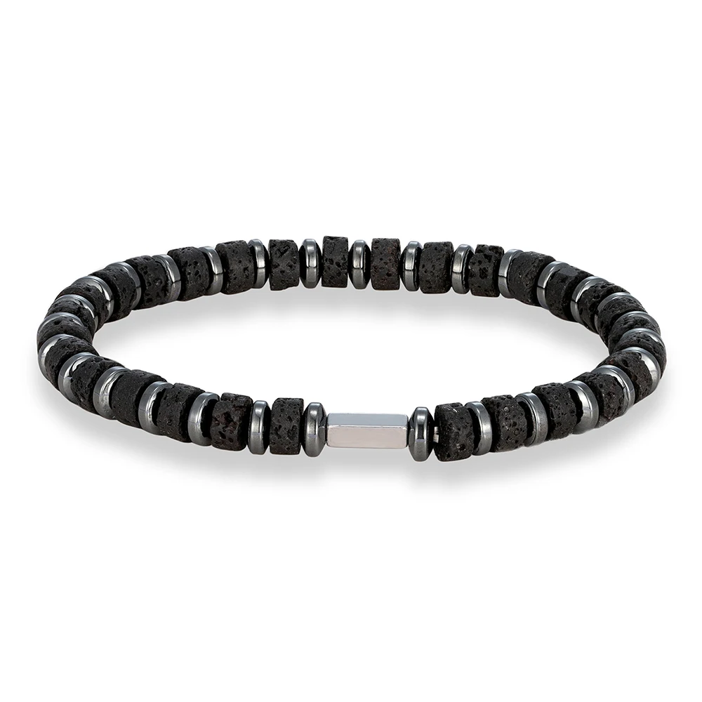 Pulseira de Pedra Vulcânica com Olho de Tigre e Água marinha, Pulseira Cilíndrica de Pedra Natural com Propriedades Curativas. MDUG (19 Cm)