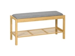 Banco de bambu com assento estofado, 3 pares, prateleira ripada, 90x30x46 cm, natural. SHUAI GLOBAL