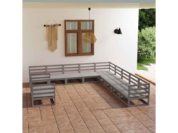 Vidaxl 11 Pcs Conjunto Lounge De Jardim Pinho Maciço Cinzento