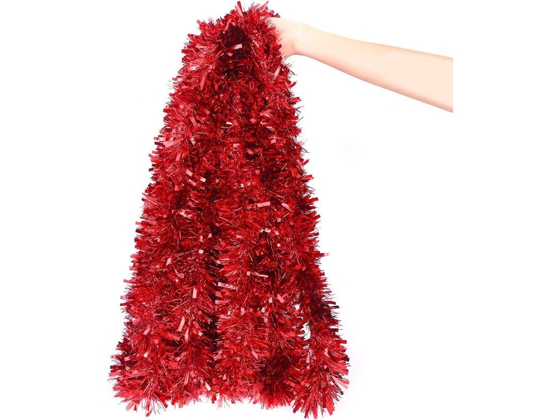 Guirlanda de Tinsel Vermelha Decoração Árvore Natal 2m 9cm