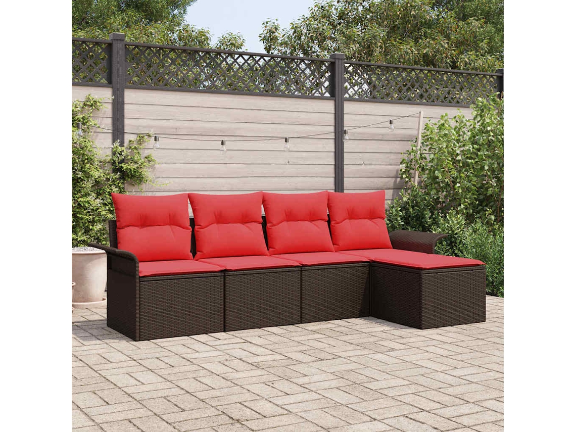Vidaxl Conjunto De Sofá De Jardim 5 Unid. Castanho Vime Pe