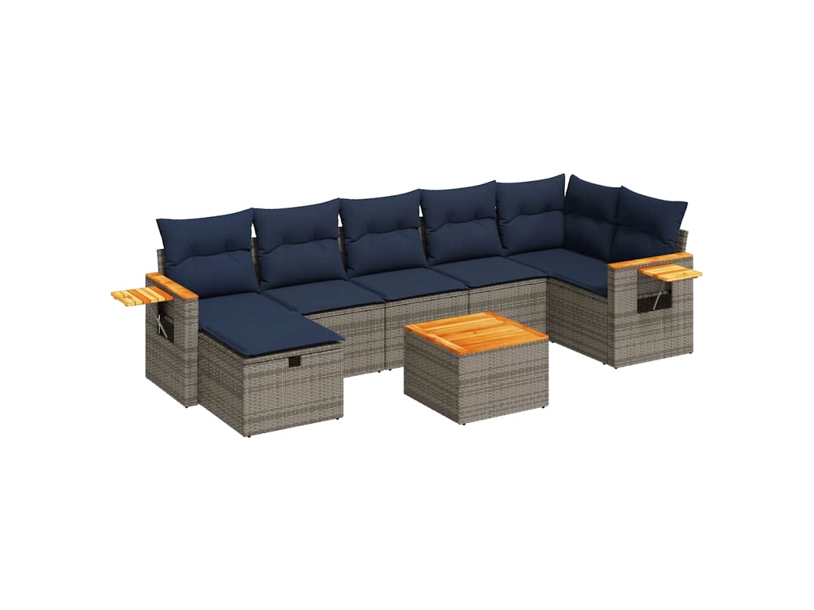 Conjunto de 8 Sofás de Jardim com Almofadões Vime Pe Cinzento MAISON EXCLUSIVE (8 pcs)