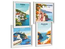 Quadros Decorativos Para Parede Pôsteres Florais Em Cidades Moldura Branca Quadros Para A Sala De Estar Espelharte (conjunto De 4 Imagens)