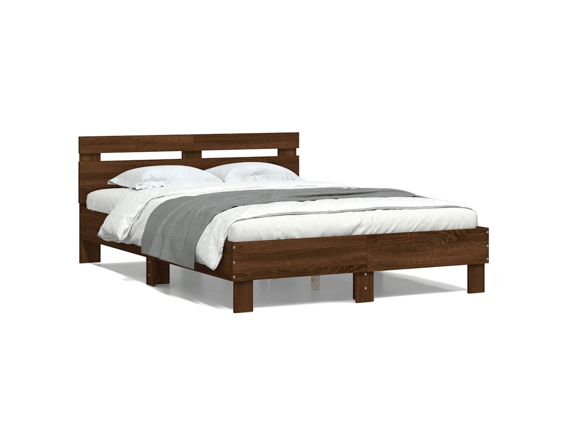 Estrutura de Cama com Cabeceira Derivados Madeira Carvalho Castanho MAISON EXCLUSIVE