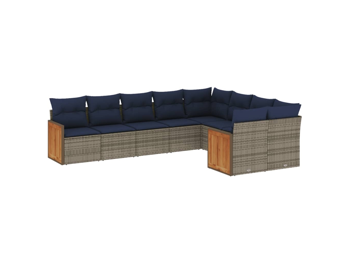 Conjunto de Sofá de Jardim, 9 Peças, Almofadas, Rattan Cinza MAISON EXCLUSIVE