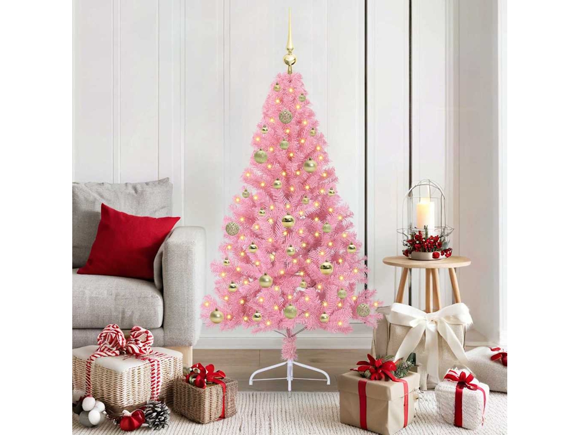 Vidaxl Árvore De Natal Artificial Pré-iluminada Rosa 150 Cm Pvc