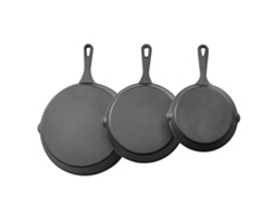 Frigideira de Ferro Fundido Conjunto 3 Peças 160 220 e 265 Mm Resistente com Cabo Ao Calor Precurada para Fogões a Gás Placas Elétricas Queimadores