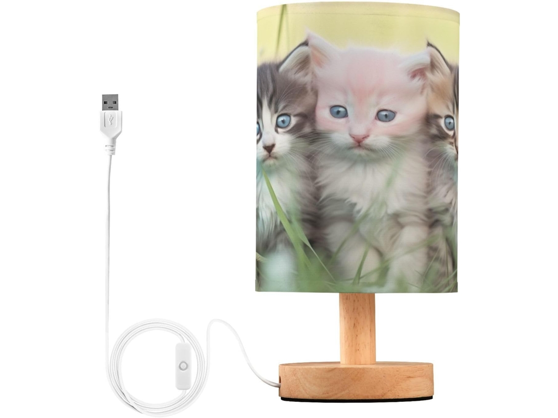 Luminária De Mesa Cabeceira Led Pequena Skyshu Com Base Madeira Antiderrapante E Cúpula Que Não Agride Os Olhos, Ideal