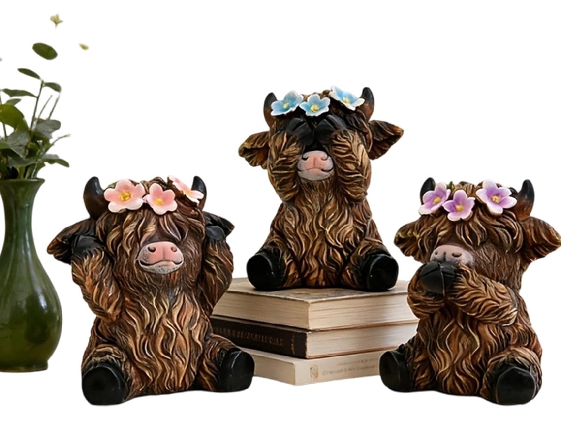 Vacas De Resina, Decoração Rústica Em Miniatura Para Escritório, Conjunto De 3 Peças |