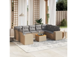 10 Pcs Conjunto De Sofás P/ Jardim Com Almofadões Vime Pe Bege Dkd Home Decor