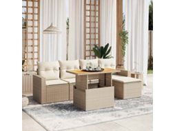 Vidaxl 6 Pcs Conjunto De Sofás P/ Jardim Com Almofadões Vime Pe Bege