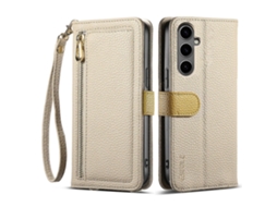 Capa Tkdaddy Eseble E11 Para Samsung Galaxy A55 5g Com Zíper E Bolso, Capa De Couro Com Textura De Lichia, Espelho E Alça De Pulso, Cáqui