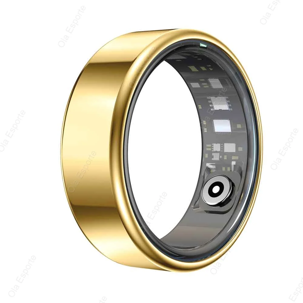 Anel Inteligente MDUG com monitoramento de frequência cardíaca, oxigenação sanguínea, à prova d'água, tamanho 7 (dourado, cabo de carregamento)