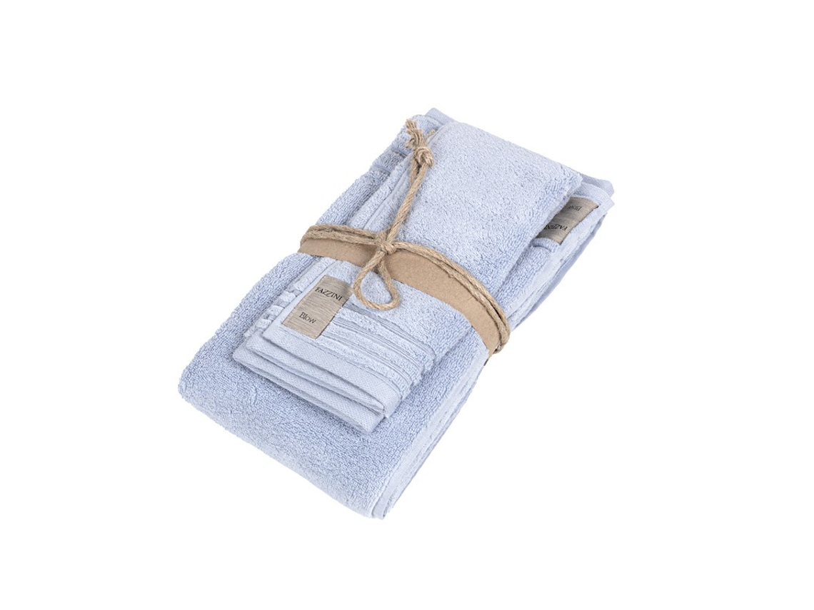Coppia Asciugamano Fazzini In Spugna 550gr/mq Di Puro Cotone Blue Fog