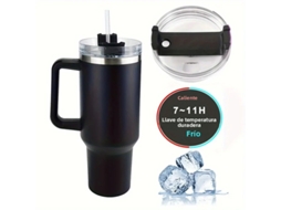 (preto) Caneca Térmica De Viagem De 1,18 L (40 Oz) Com Alça E Tampa Para Canudo, Aço Inoxidável Duplo