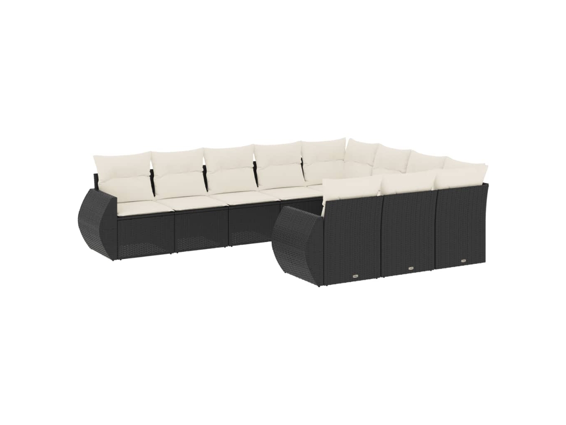 Conjunto de 10 Sofás de Jardim com Almofadões Vime Pe Preto MAISON EXCLUSIVE