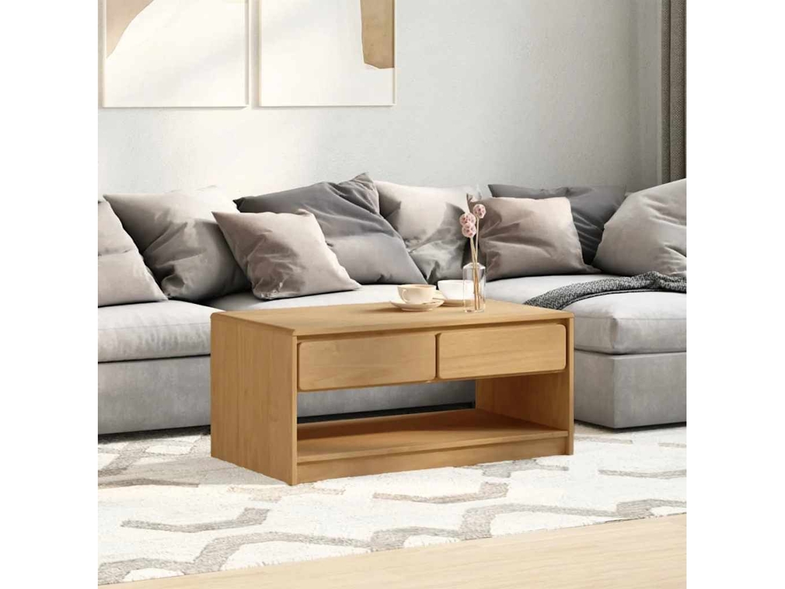 Vidaxl Mesa De Centro Sauda 99x55x45 Cm Pinho Maciço Cor Carvalho