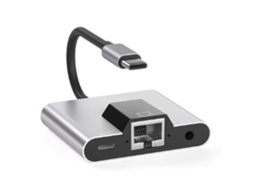 Adaptador De Rede Lan Usb Type-c Para Ethernet, Hub Usb-c Para Áudio Pd De 3,5 Mm