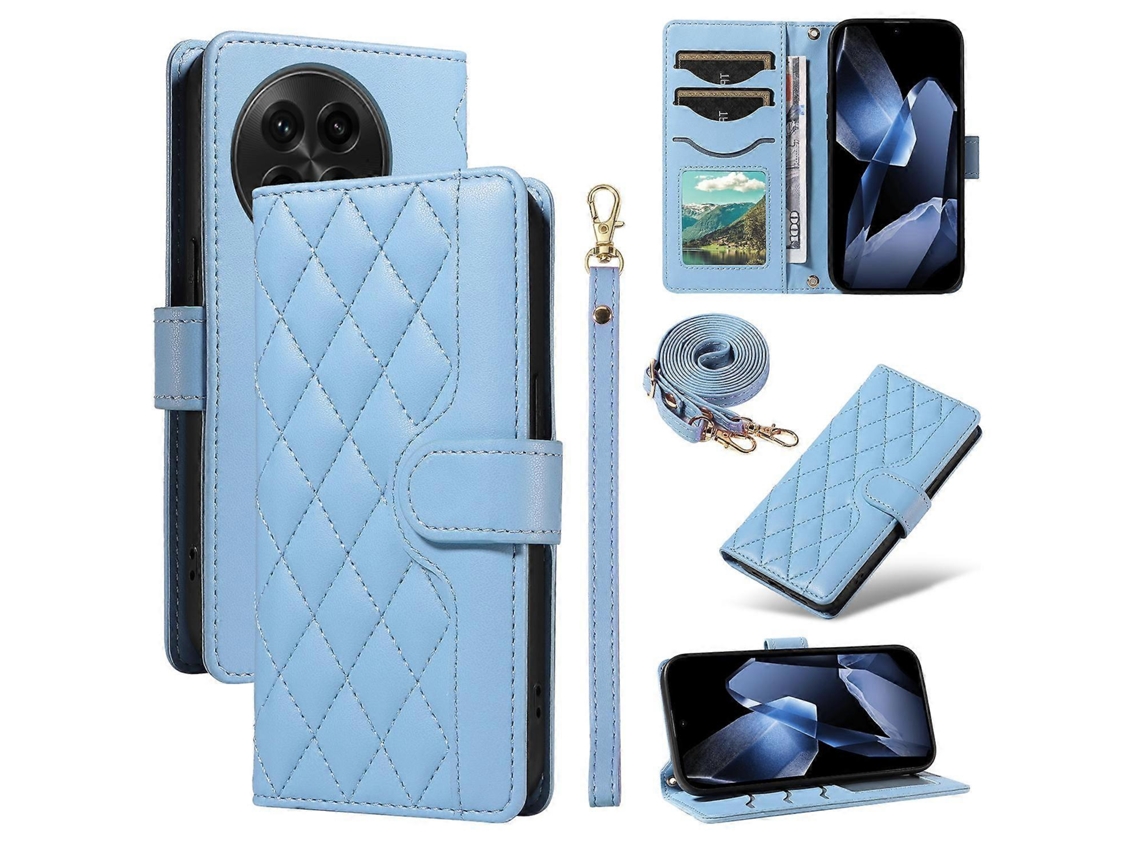 Capa Tipo Carteira Em Couro Com Alça Para Oneplus 13 - Azul