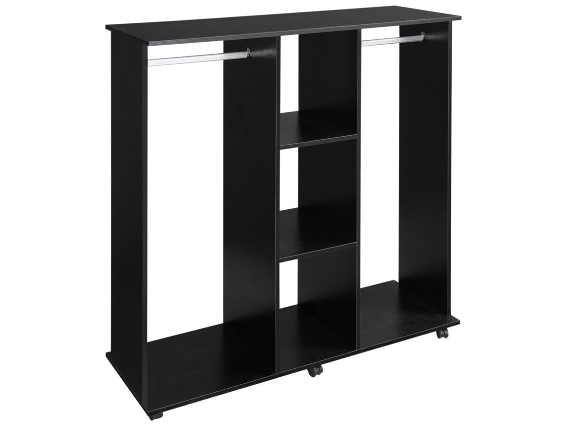 Roupeiro Com Roda Melamina De Madeira E Liga De Alumínio Cor Preto 120x40x128 Cm Homcom