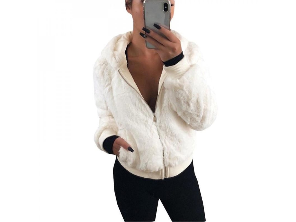 2026 chaqueta de Pelo para Mujer com Capuz Abrigo Polar Poliéster Suave Uhh M Blanco