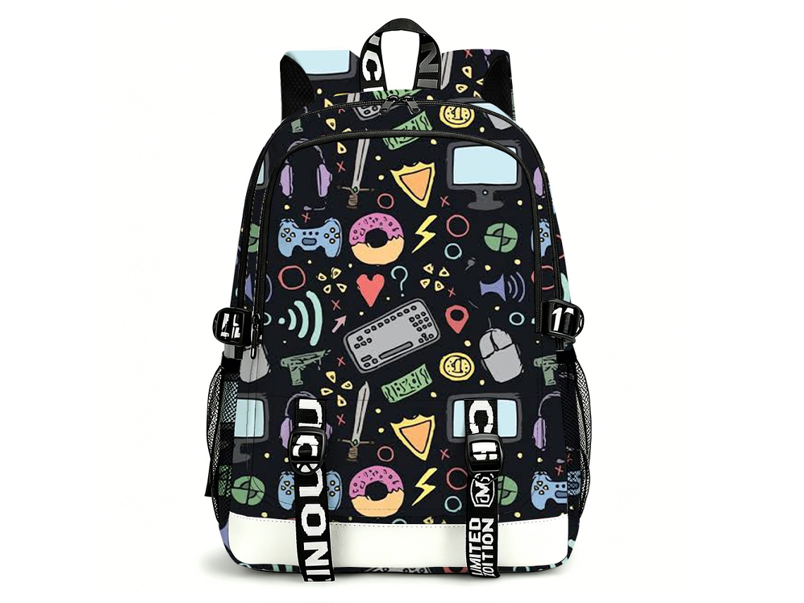 Mochila De Estudante Panoona Consola Jogos Estampa 3d Completa 17 Pol Estilo 9