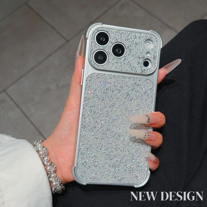 Capa Para Iphone 14 Pro Max (prateada) Com Diamantes Brilhantes E Lente À Prova De Choque.