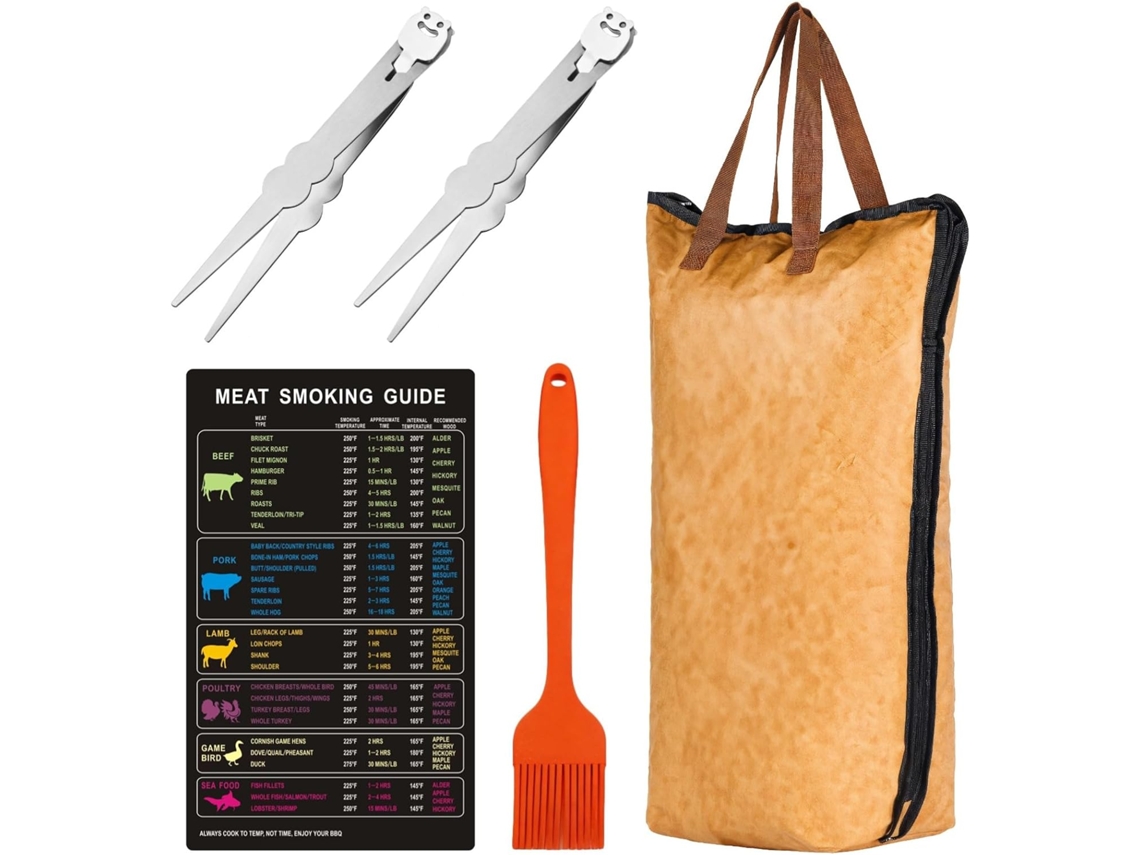 Saco para Carne de Churrasco Milisten, 53,3 cm, Termômetro, Escova, Pinça