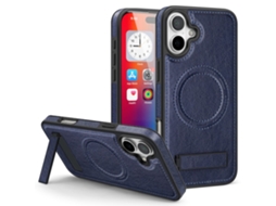 Casa Em Tpu Pele Pu Magnético Com Suporte, Compatível Com Magsafe Para Apple Iphone 16 Plus - Safira